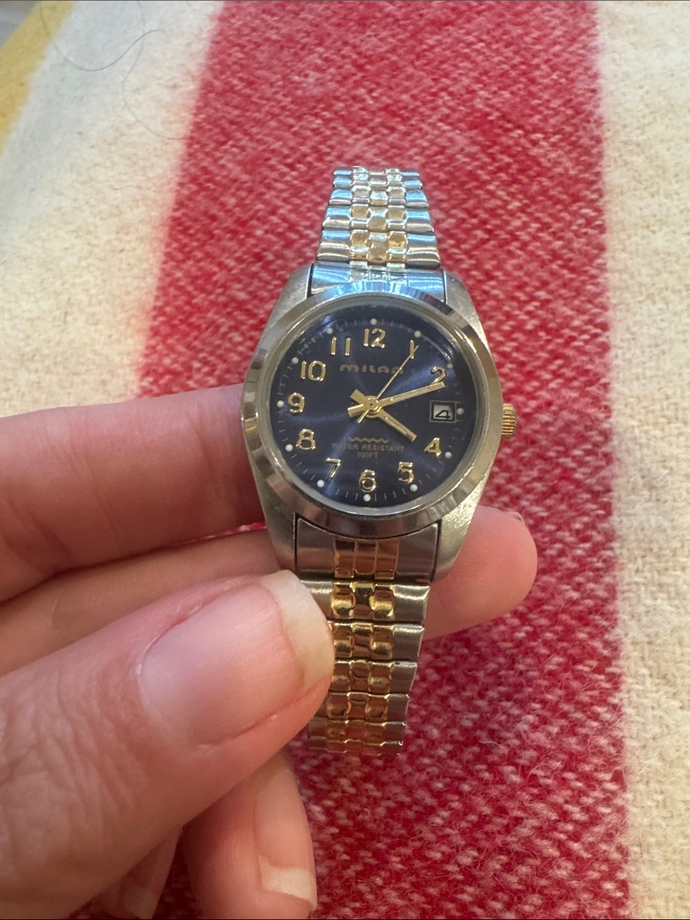 Vintage Two Tone Gold & Silver Wristwatch with Blue Dial